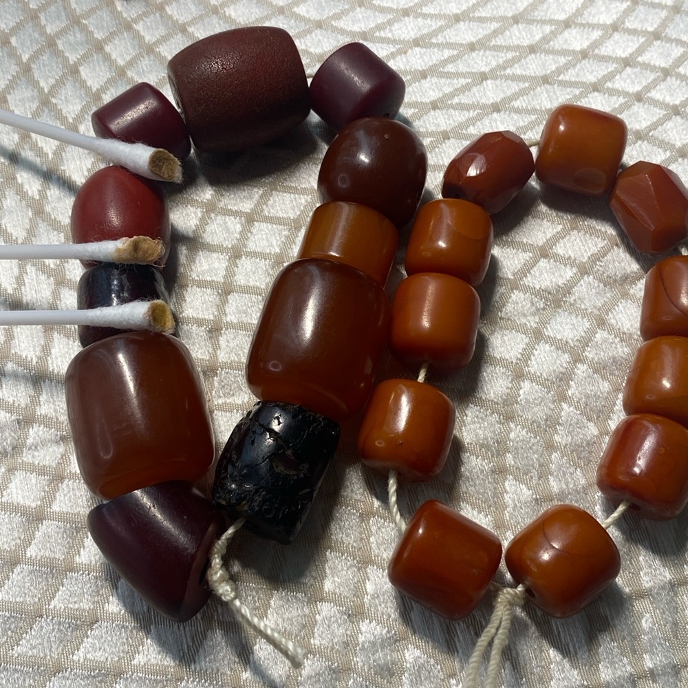 Antique Early Bakelite / Faturan Beads Necklace – “Red Cherry & Dark Amber
